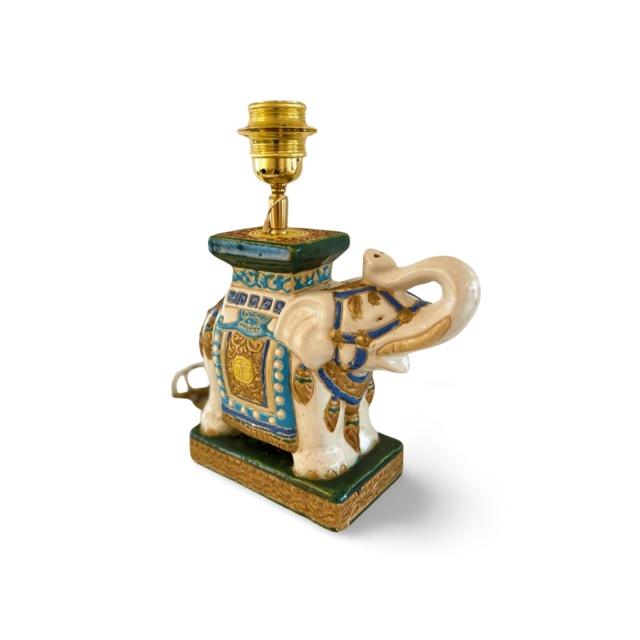 Vintage olifanten lamp met jacquard geweven gele panter lampenkap - Afbeelding 2