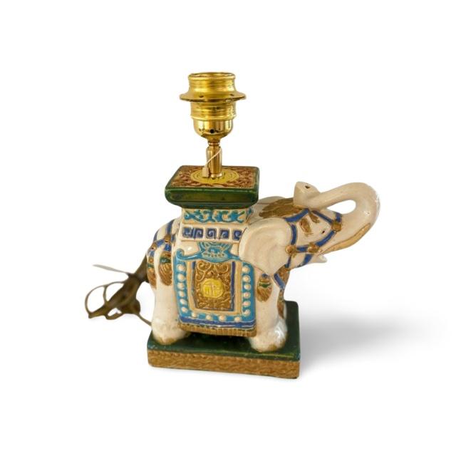 Vintage olifanten lamp met jacquard geweven gele panter lampenkap - Afbeelding 4